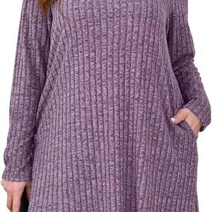 Plus Size Sweater Dress Rayon Polyester Spandex Crew Neck Long Sleeve Casual